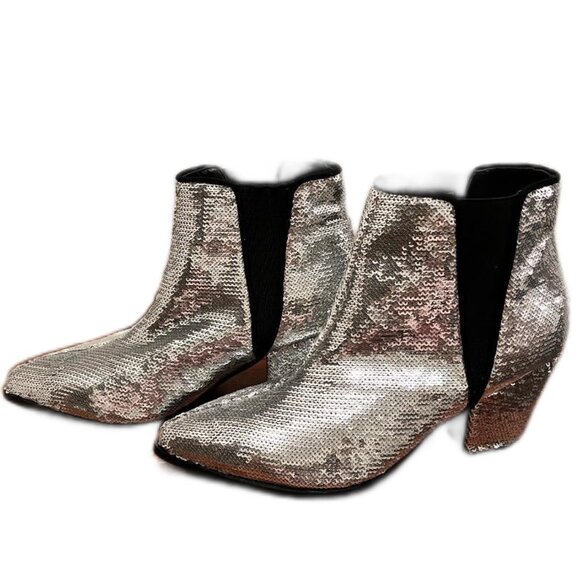 Women's So Me Silver Sequin Party Holiday Ankle Boots New without box size 7 - Picture 1 of 6